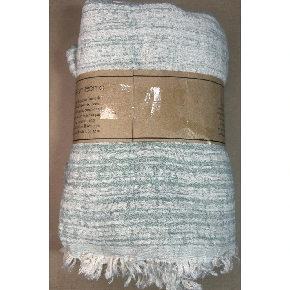 Teema Blanket Towel Stripes Blue White Turkish Cotton Boho Beach Lounge Decor